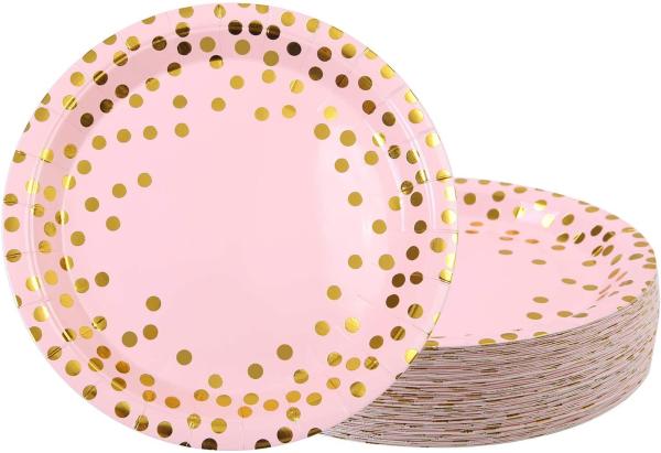 CE FDA 60 Pieces  Party Pale Pink And Gold Paper Plates