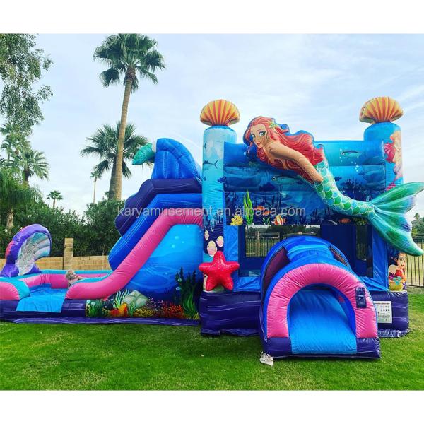 Kids Bouncy Castle Mermaid Theme Inflatable Bounce House with Slide Customized Color