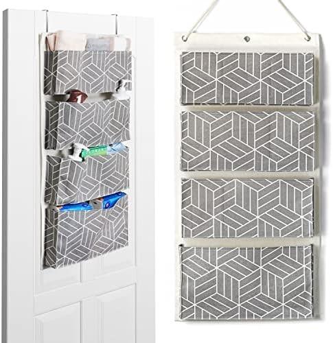 2pcs grande saco de armazenamento pendurado na parede, porta armário linho tecido bolsos organizador, à prova d'água para sala de estar quarto
