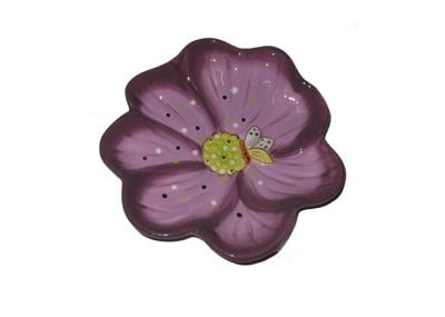 Embossed Hand Painted Ceramic Candy Dish , Flower Shaped Ceramic Trinket Dish