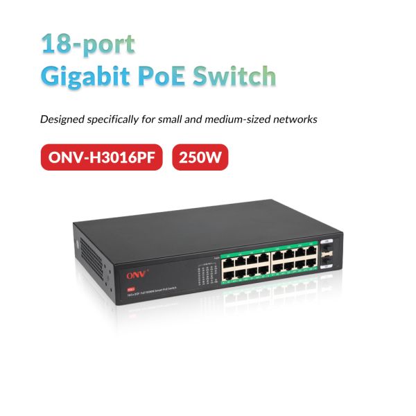 18 Port Gigabit PoE Switch Unmanaged With 30W Per Port Plug And Play Design
