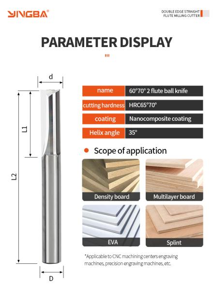 YingBa Customized Endmill Carbide Alloy 2 Flute Straight Slot Bit for MDF Wood Cutting Router Bits Tools