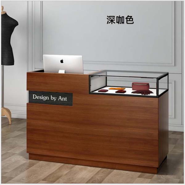 Retailer Shops Modern Wood MDF Checkout Reception Desk with Glass Box Checkout Counter
