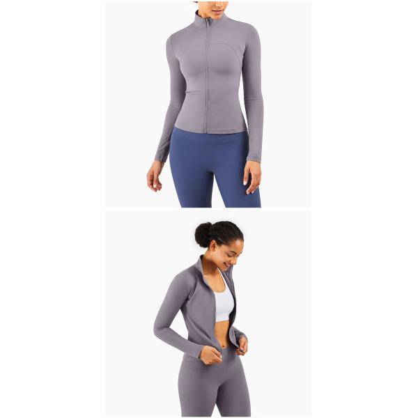 Шеи куртки 210gsm застежка-молнии йоги рукава спортзала Lulu женщин пригонка длинной высокой тонкая