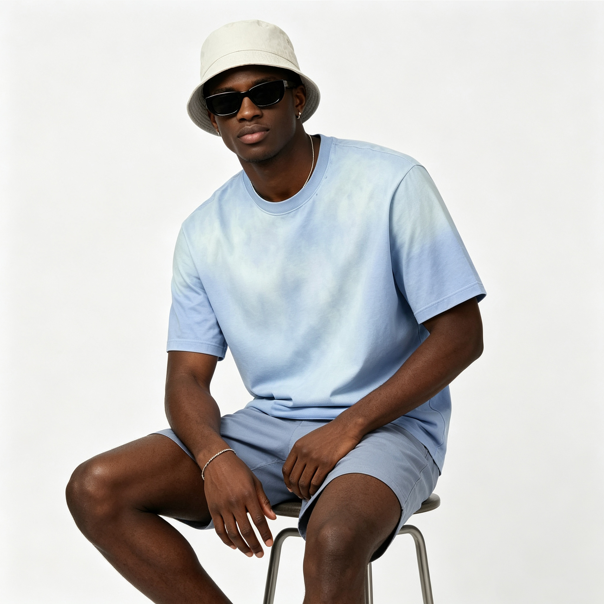 Spray Washed Colour Block Shirt Faded Mens Drop Shoulder T Shirt 250GSM