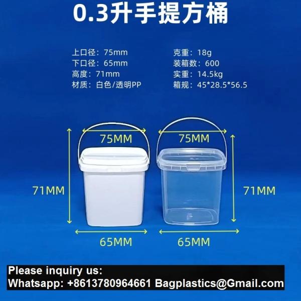 Food storage Quart Square Bucket Utility Small Pail With Handle Sturdy Pail Organizer For House Cleaning Storage Livestock Feeding Car Washing Food Storage, with Lids(Clear)