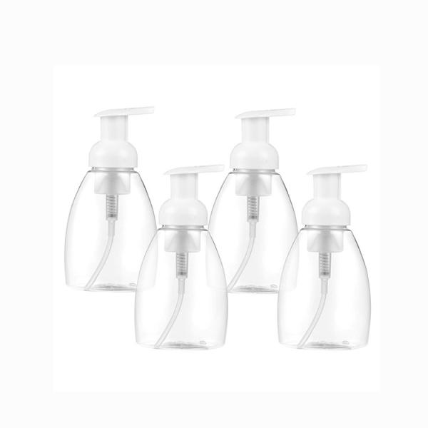 A bomba plástica clara oval do distribuidor do sabão 300ML engarrafa com partes superiores plásticas brancas