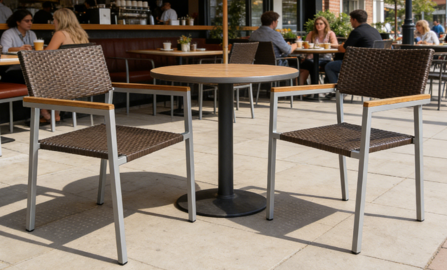 Yoshen Modern Outdoor Dining Armchair Stackable Aluminum  Wicker Armrest Chair Fro Bistro & Cafe