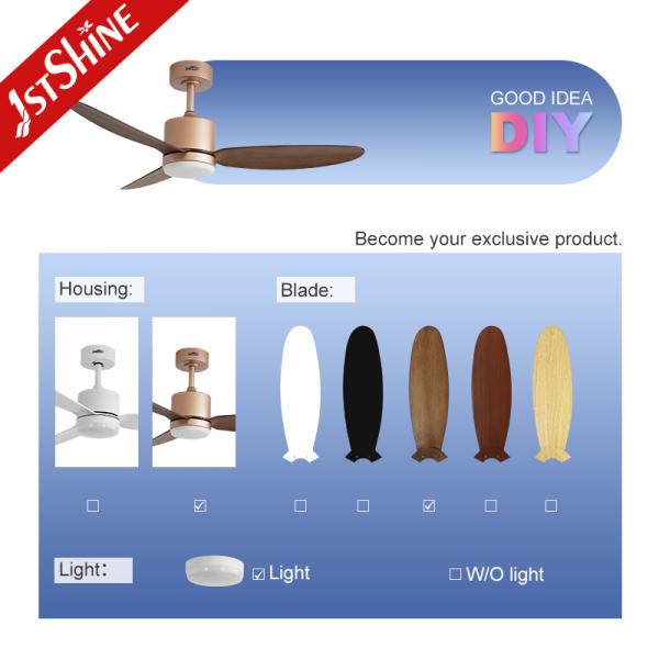 Ventilateur de plafond moderne de 52 pouces avec éclairage LED 3 couleurs et télécommande