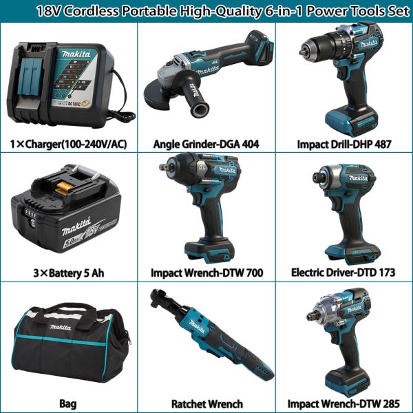 Household Makita Cordless Tool Set 5.0ah Battery Screwdriver Set