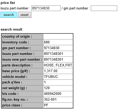 Front  Brake Hose TFS UC LF 8971348301 ISUZU Truck Spares