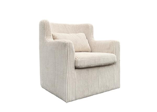 Metal Mechanism Swivel Upholstered Armchair Fabric Swivel Armchair Waist Pillow