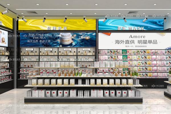 化粧品店デザイン 黒金 香水店小売ディスプレイ用棚 省スペース店舗デザイン