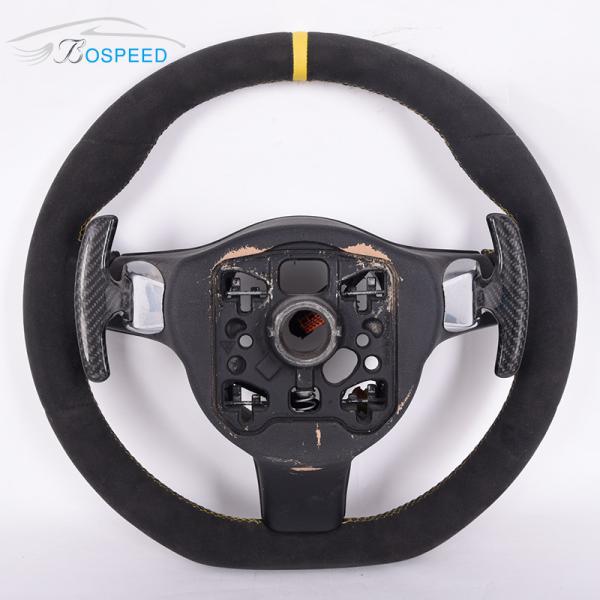 400mm Full Leather Alcantara Porsche 992 Steering Wheel Yellow Stripe
