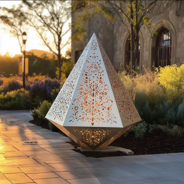 Modern Art Laser Cut Electroplated Public Scupture For Outdoor Decor
