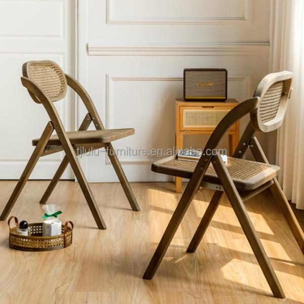 Rustic Style Solid Wood Rattan Folding Chairs for Events Optional Colors and Durable Design