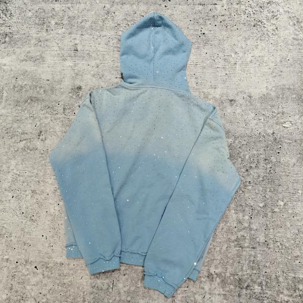 Custom 2025 Streetwear Heavyweight Rhinestone Hoodie Unisex Blank Vintage Sun Faded Acid Wash Zip Up Oversized Hoodies