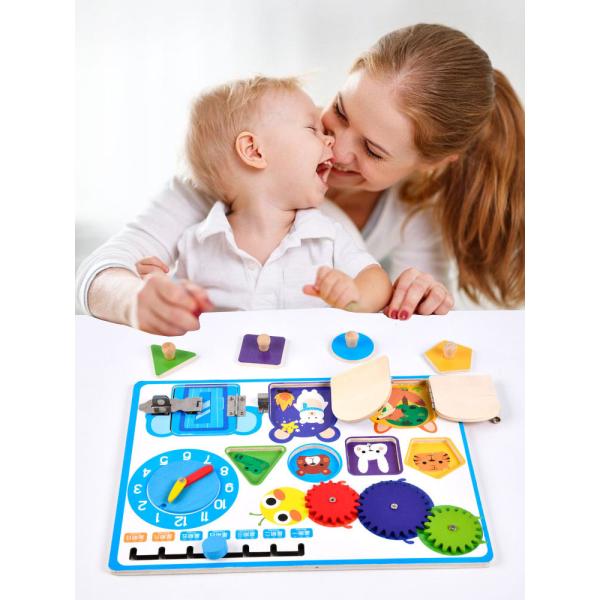 Montessori Wooden Calendar Clock Unlocking Board For Boys Girls