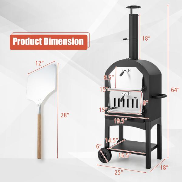 Outdoor Woodfired Charcoal Pizza Maker Trolley Grill with Pizza Stone and Waterproof Cover