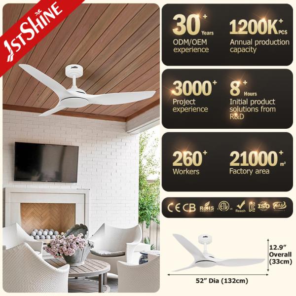 Ventilador de teto branco de 52 polegadas sem luz ABS Blade Smart APP Control