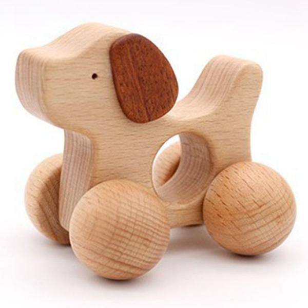 New Born Dog Car Montessori Toy Wooden Rattle Teether Toy For Baby Training