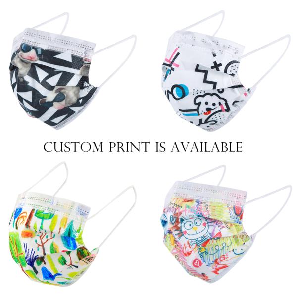 S&J Protective Disposable Nonwoven Printed Cute Face Mask Respirator Medical Surgical 3 ply custom printed face mask