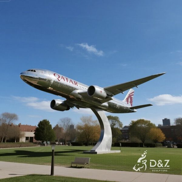 Stainless Steel Customizable Passenger Aircraft Sculpture for Outdoor Decoration and Aviation Art