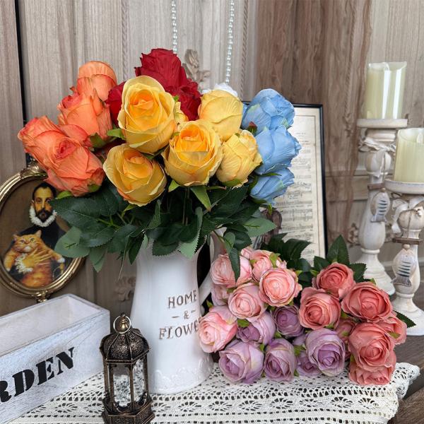 7-head Corolla simulation rose, fake flower bouquet, silk flower, artificial flower, wedding hall, high-end living room decoration ornament