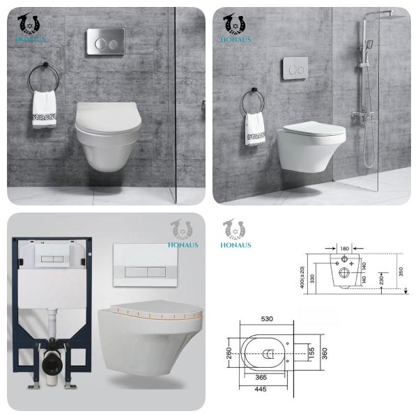 Washdown Flushing Wall Hanging Commode Rimless Wall Hung WC One Piece