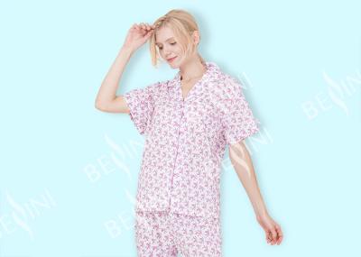 Cute Womens Pyjama Sets Short Sleeve Top And Long Pants With Elastic Waistband
