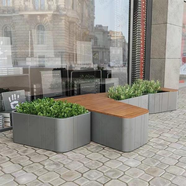 Customized Size Park Metal Bench With Planter Outdoor Contemporary Garden Bench