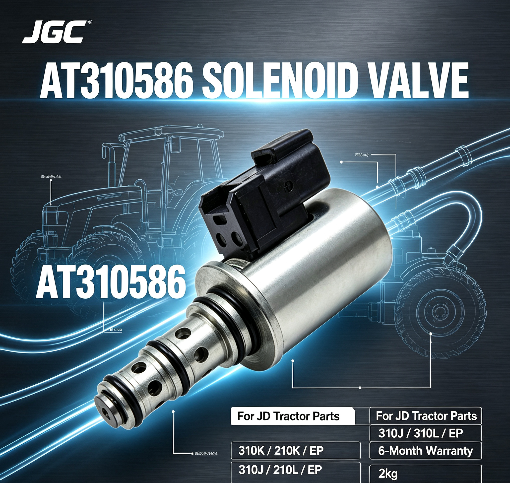 AT310586  New Hydraulic Solenoid Valve  for JD Tractor Parts 310K/210K/EP/310J/310L/EP 6-Month Warranty 2kg
