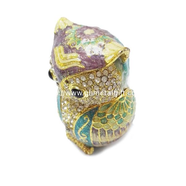 Bird owl metal jewelry box for jewelry wholesales owl jeweled enamel trinket box