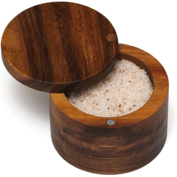 International Acacia Wood Salt or Spice Box with Swivel Cover