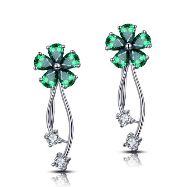 Flowers Long Stud Earrings 925 Silver CZ Earrings Swarovski Earrings