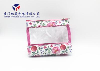 Leather Makeup Bag White PU Leather With Customized Printing Super Clear PVC Window