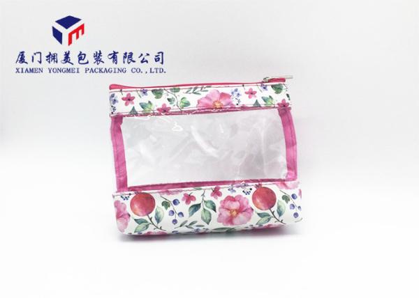 Leather Makeup Bag White PU Leather With Customized Printing Super Clear PVC Window