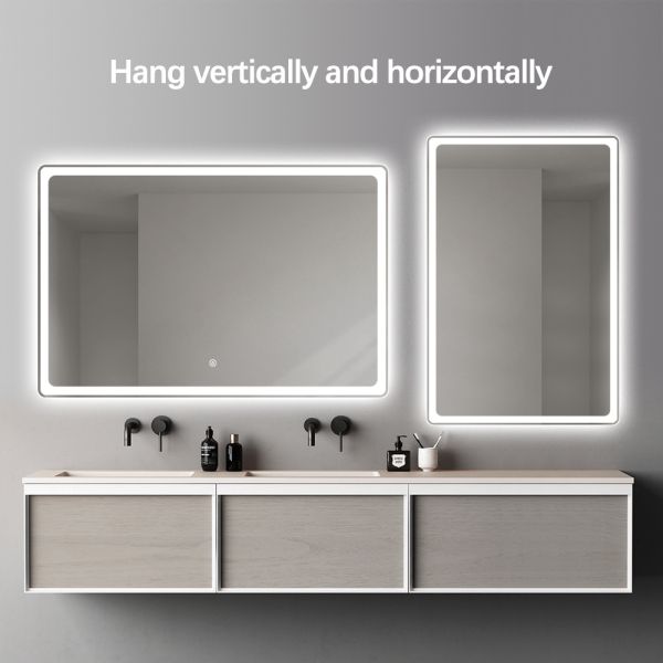 Shatterproof Bathroom Mirror With LED Light , Dimming Defogger Bathroom Mirror