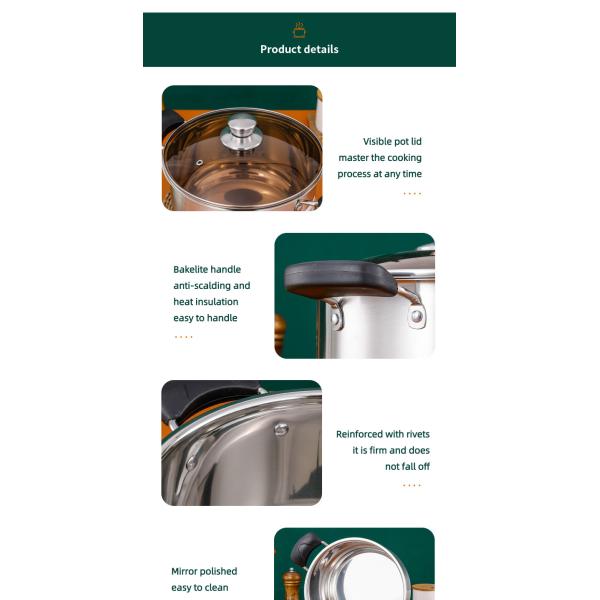 High Quality Home Kitchen Cooker Pasta Pot Stainless Steel Soup Stock Pot Induction Cooking Pot With Lid
