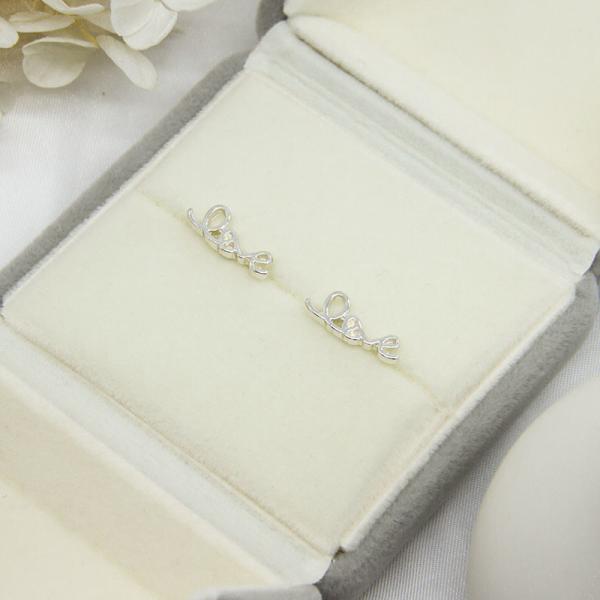 316 Stainless Steel Silver Ear Stud Geometry Letter Design With Shiny Clear Crystals