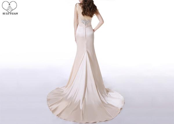 Champagne Satin Mermaid Bridal Gowns , Attractive Sling Backless Wedding Gown