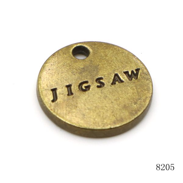 Antique Brass Round Coin Tag Custom Brand Name Logo Charm Circle Tags for Metal Key Chain