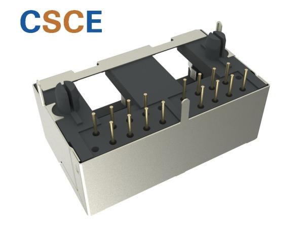 White And Blue 2 Ports 10P8C F3.05 Shielded RJ45 Jack / Modular Ethernet Jack