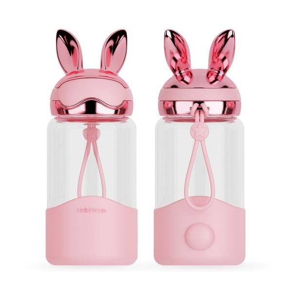 Cute Bunny Design Silicone Sleeve Glass Drink Bottles Bulk 16 Oz