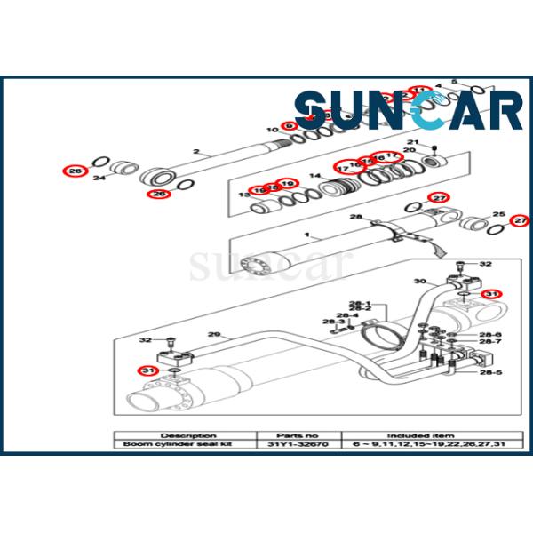 31Y1-32670 31Y132670 Boom Seal Kit R250LC-9 R260LC-9S HX260L Hyundai Cylinder Service Kit Parts