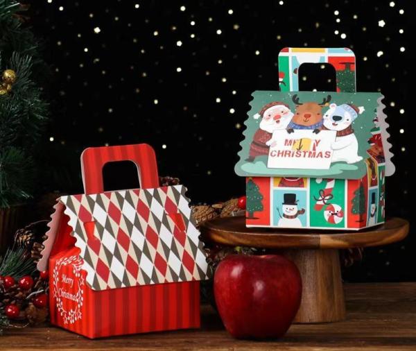 Custom Apple Paper Gift Box For Christmas Eve With Handle And Festive Design