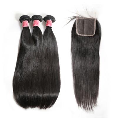 O Weave reto do cabelo humano do GV/cabelo peruano empacota com fechamento