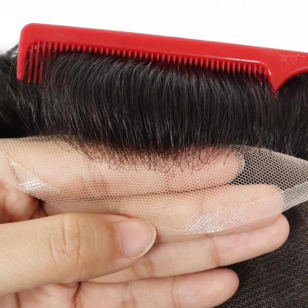 Toupee For Mens Full Lace Human Hair Replecement System Natural Hairpiece 8x10'' Color 1B#