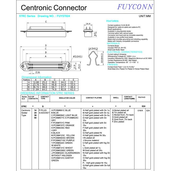 Разъём-розетка припоя Pin Centronic DDK 14 с UL поруки аттестованным зажимом