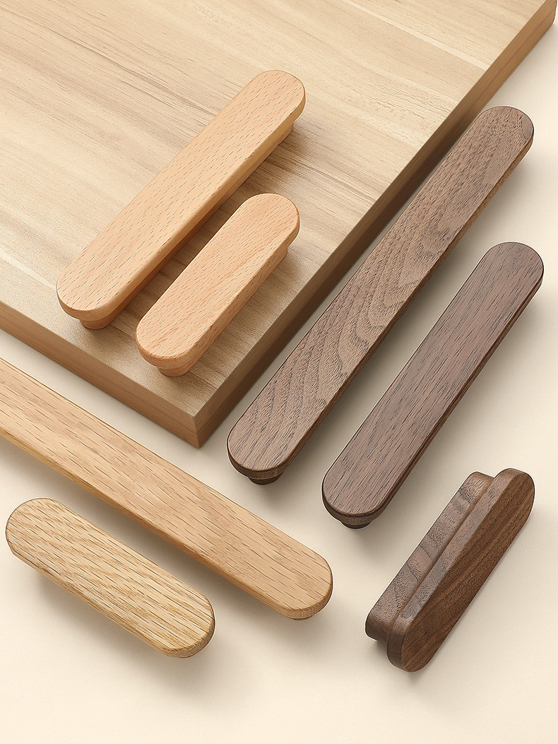 Modern Minimalist Walnut Drawer Cabinet Door Handle Long Wooden Log Style Wardrobe Knob for Dresser Use